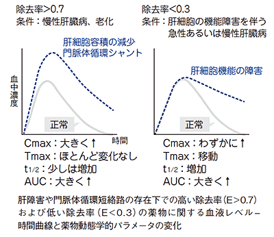 肝抽出率の違いによって薬物動態は変化する